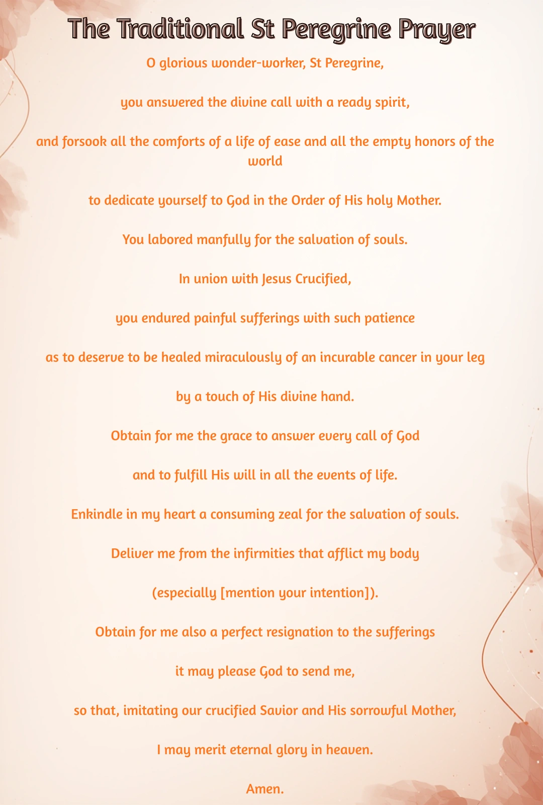 The Traditional St Peregrine Prayer